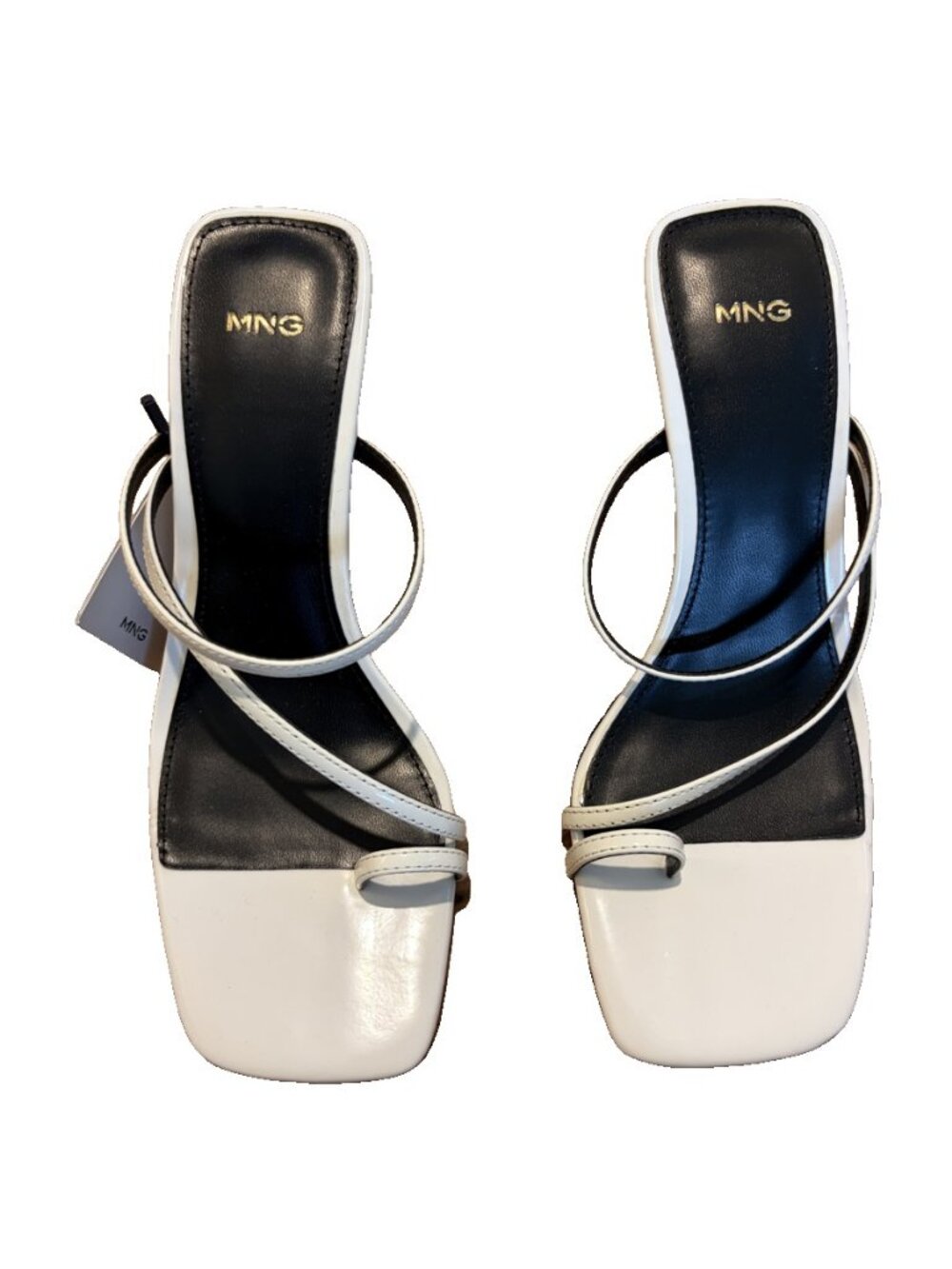 NWT Mango White Square Toe Toe-Loop Wedge Sandals Size 37